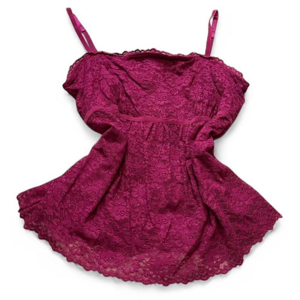 Vintage Y2K Deadstock Burgundy Lace Babydoll Camisole Top, Women's Size XL